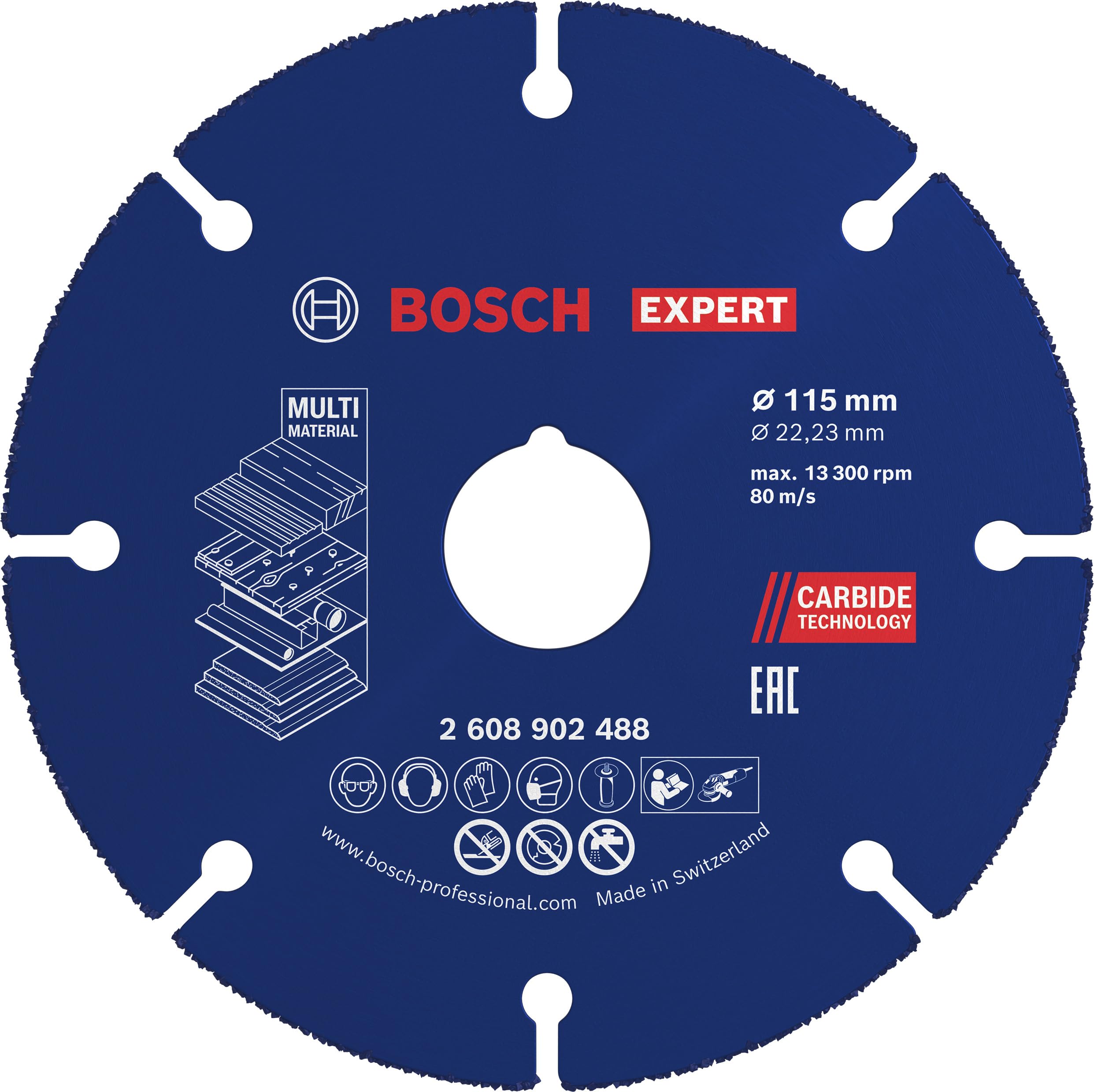 Bosch 1X Expert Carbide Multi Wheel Cutting Disc (For Hardwood, Wood With Nails, Ø 115 Mm, Professional Accessory Small Angle Grinder)