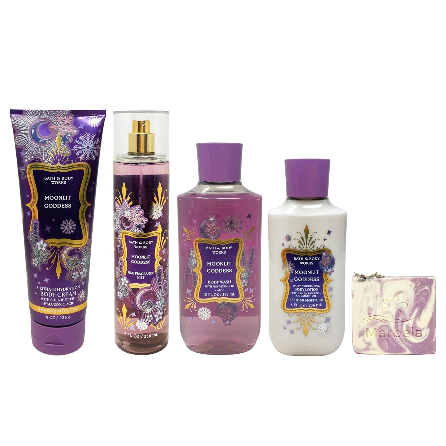 Bath & Body Works Moonlit Goddess - Body Cream, Fragrance Mist, Body Wash and Body Lotion - with a Lavender Dream Bar Soap