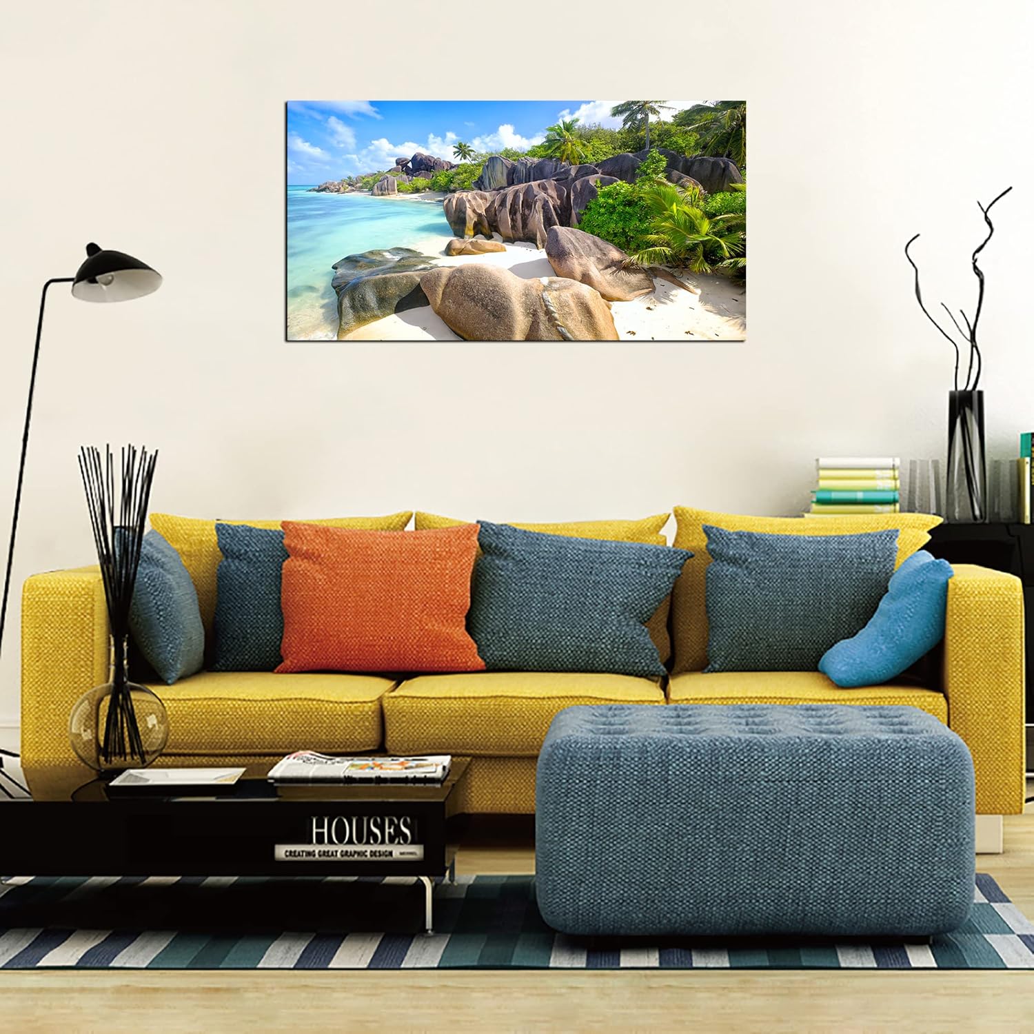YYYYHPP YP0775 Beach Wall Art Picture Wall Art Stone Coconut Trees on Sands Beach Seascape Scenery Painting Nature Picture for Bedroom Home Office Wall Decor