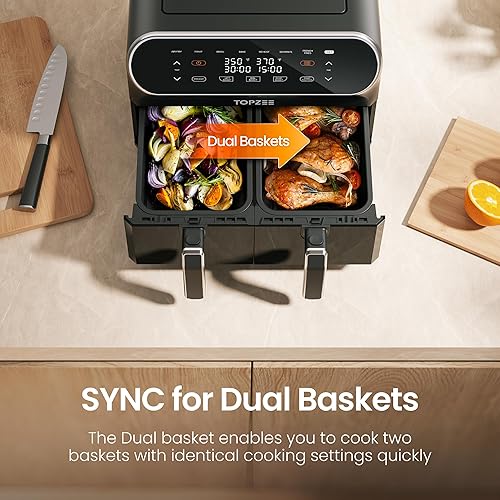 Miniatura 6 de Topzee Freidora de aire de doble cesta de 8.5 cuartos de galón  Freidora de aire de tamaño familiar con zonas independientes duales, 8 preajustes de