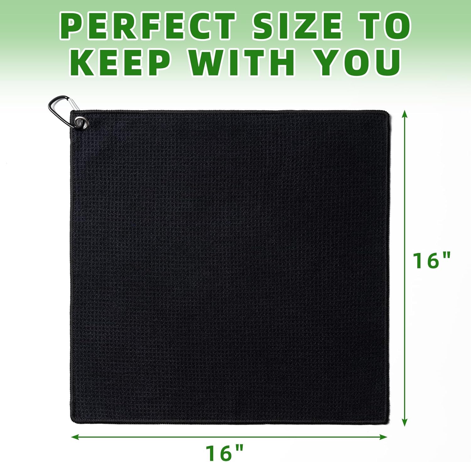 3 Pack Golf Towels(16" X 16") with Carabiner Clip,Microfiber Fabric Waffle Pattern Towels for Golf Bags,Tri-Fold Portable Towels for Men Women,Blue/Black/Gray - Image 2