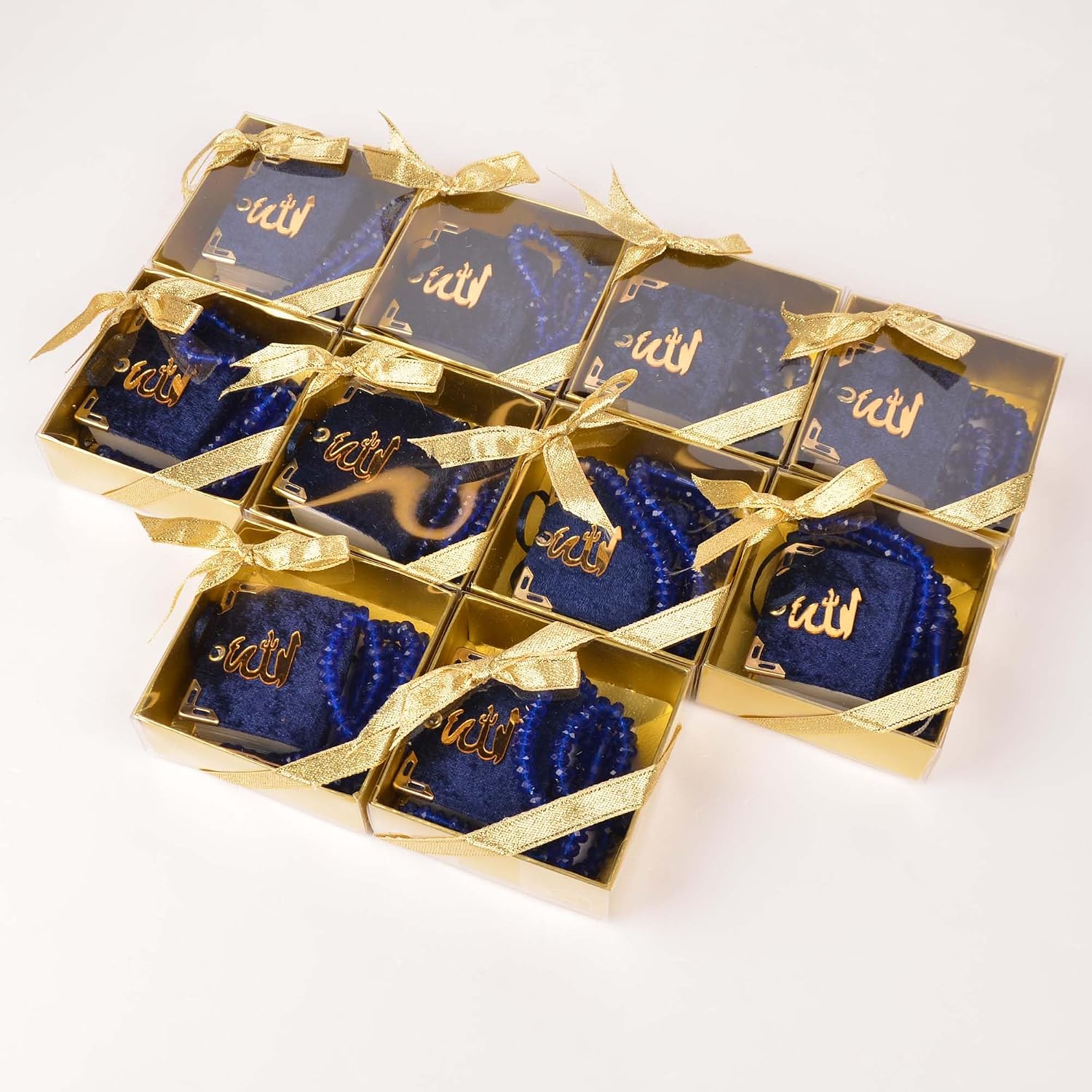 BABY SHOWER CHOCOLATE Set of 10 Islam Quran Tasbeeh Islamic Set | Holy Quran Prayer Beads Gift Box Favor (Dark Blue)