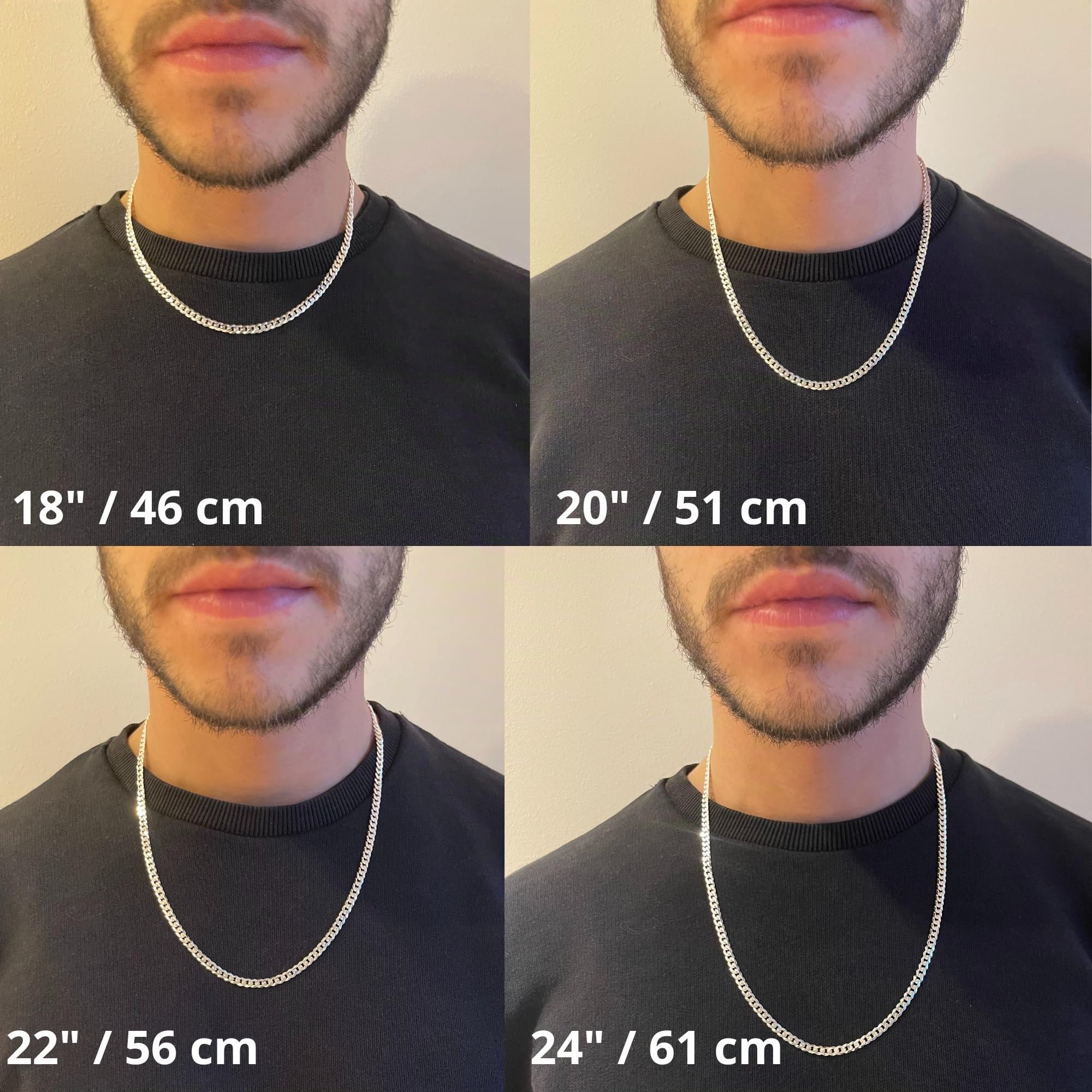 QUADRI - Collar Elegante con Cadena Modelo Cubana Diamantada para Hombre/Mujer de Plata 925 - Ancho 5 mm - Largo 41| 46| 52| 56| 61|66|76| cm - Certificado Made in Italy