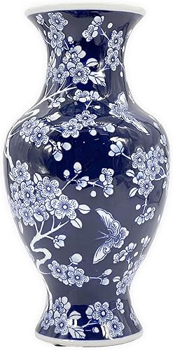 Galt International Jarrón de Cerámica Chinoiserie Pintado a Mano de 14" Florero de Porcelana de Estilo Antiguo por Galt International, Jarrón Chino