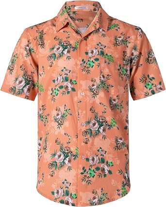 BOJIN Mens Hawaiian Wrinkle Free Floral Short Sleeve Button Down Beach Tropical Shirts with Pocket