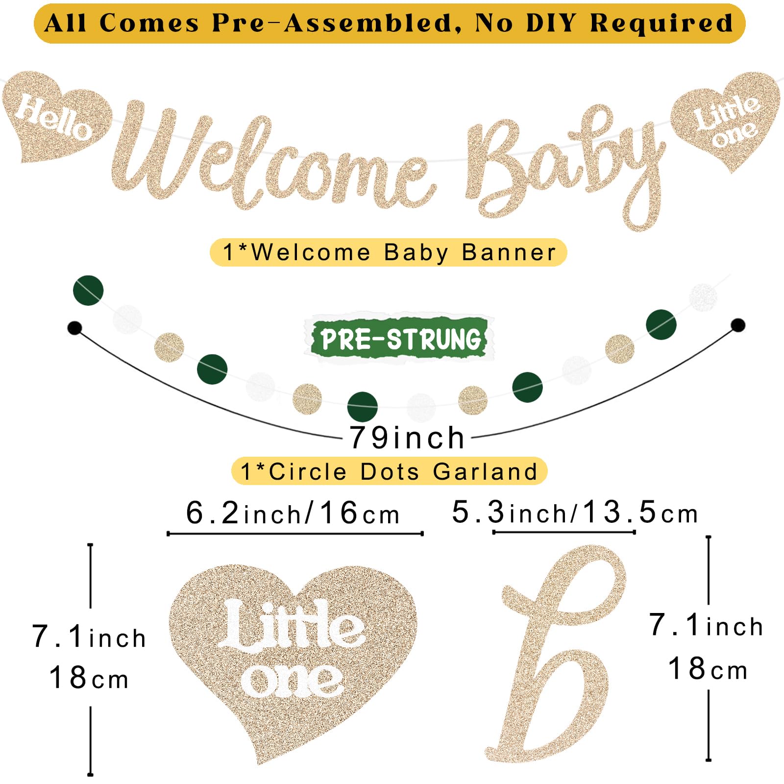 Sage Green Baby Shower Decorations Boy, Pre-Strung Welcome Baby Sign with Honeycomb Balls, Paper Flowers, Lanterns, Fans, Hanging Swirls, Circle Dots Garland for Boy Baby Shower Decorations 24pcs