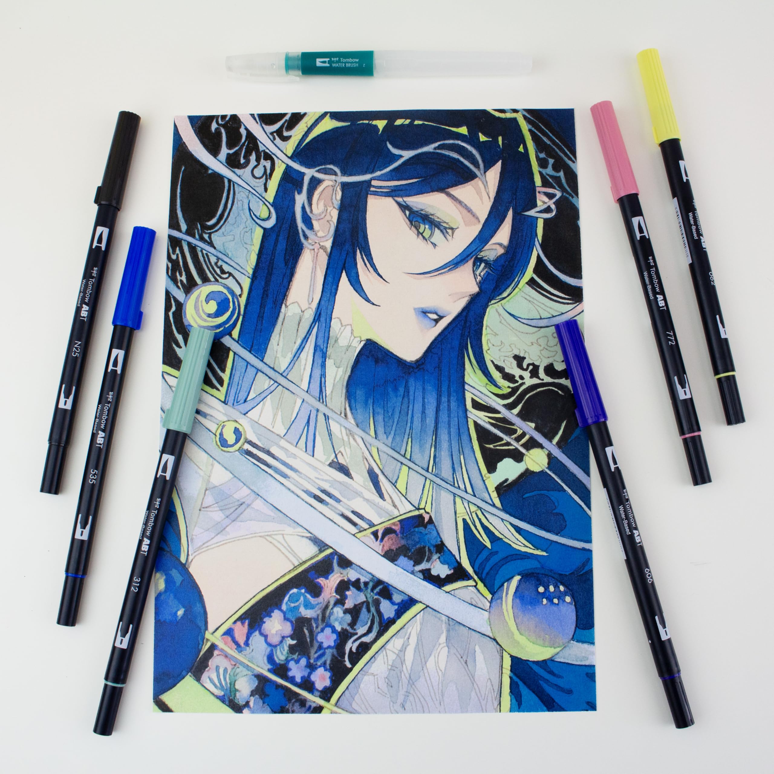Tombow Creatieve set Japan Limited Edition Mount Fuji, 3 ABT Dual Brush Pens, 1 MONO tekenpen, 15 P aquarelpapier A6 en QR-Code naar een tutorial video [JAPAN-SET2