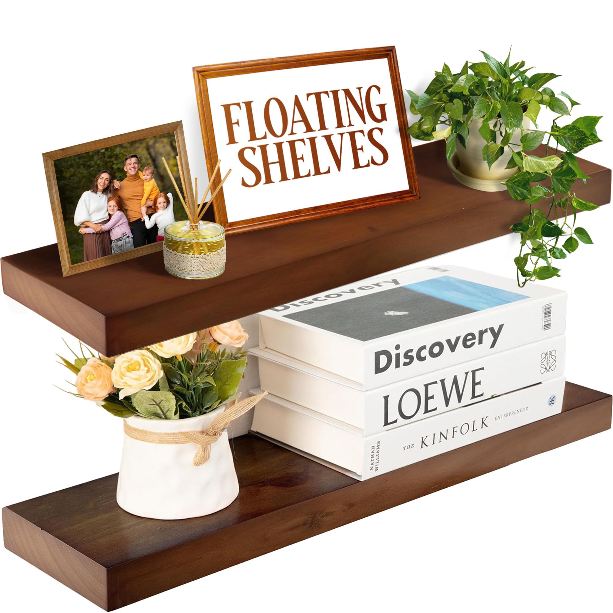 Imperative Décor Estantes flotantes de pared resistentes, estantes flotantes de madera real para cocina de pared, estante de mader