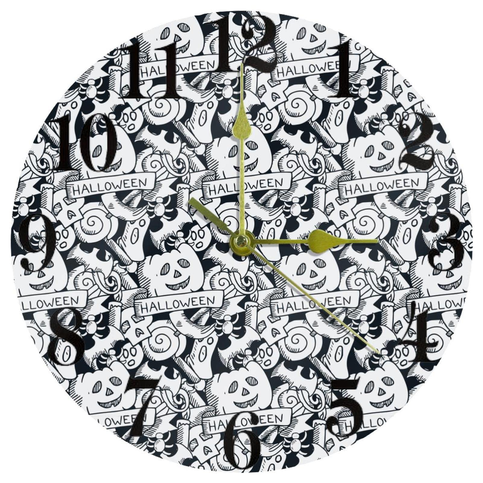 Horloge murale ronde Anime Halloween 25,4 cm pour rompre le silence sans bruit de tic-tac