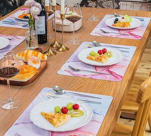 Miniatura 2 de Zupro Juego de 4 manteles individuales, de piel sintética, con estampado de mármol, impermeables, a prueba de aceite, lavables, antideslizantes,