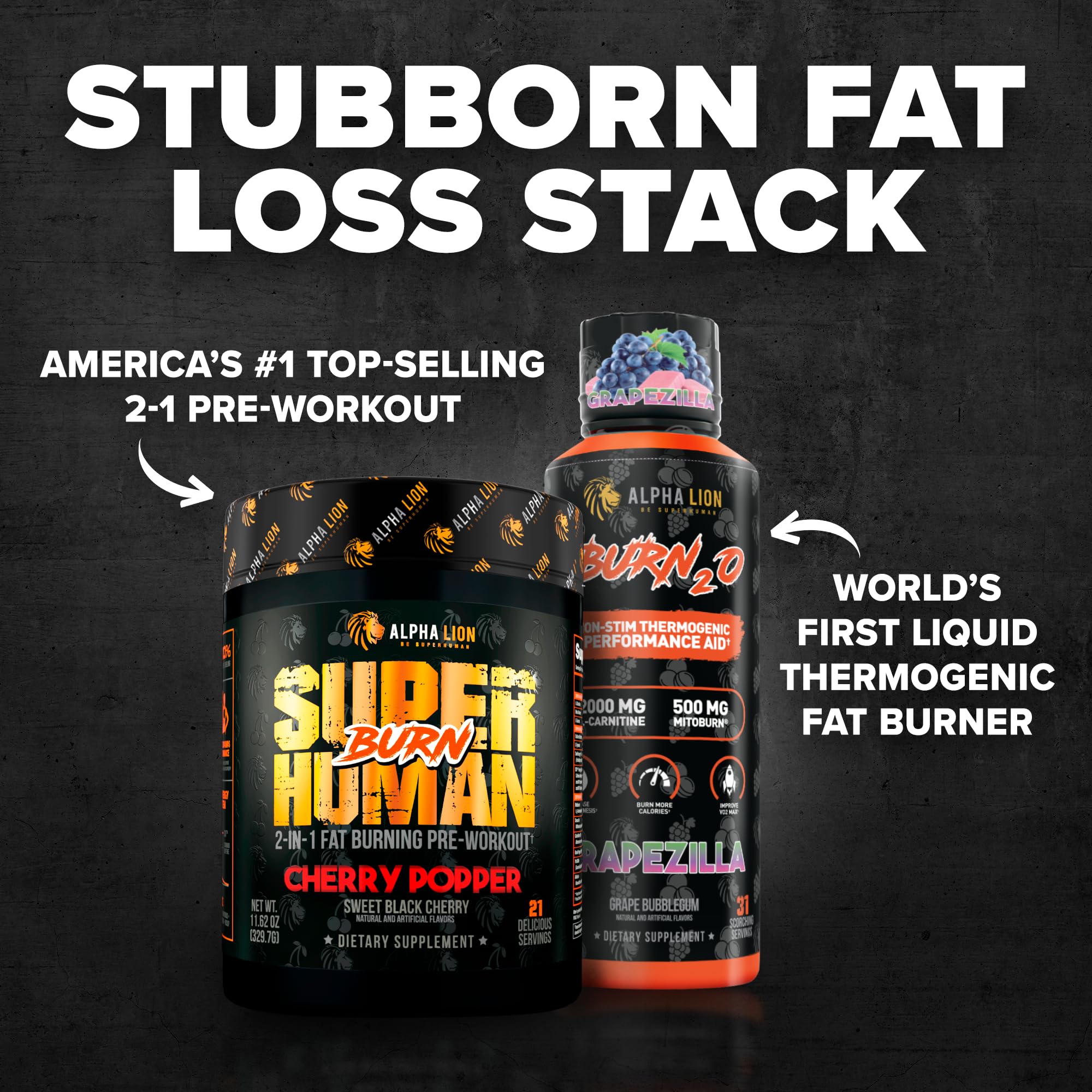 alpha lion burn2o l-carnitine liquid 2000mg Stubborn Fat Loss Stack – Superhuman Burn Pre Workout + (Grapezilla) Non-Stim Thermogenic – Day & Night Metabolism Booster & Energy Stack for Men and This product helps support increased thermogenesis My New Obsession: Alpha Lion