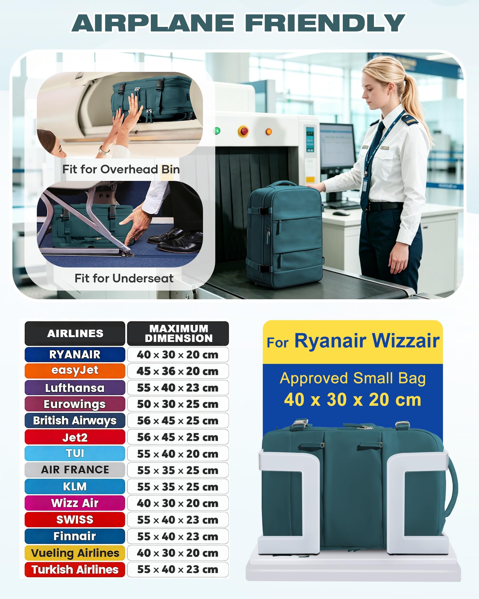 SZLX Plecak Próżniowy Bagaż Podręczny Dla Kobiet, Plecak Z Poduszką i Systemem Próżniowym Do Podróży, Plecak Podróżny Ryanair W Rozmiarze Kabinowym Z Pompką, Wodoodporna Walizka Próżniowa Dla Mężczyzn