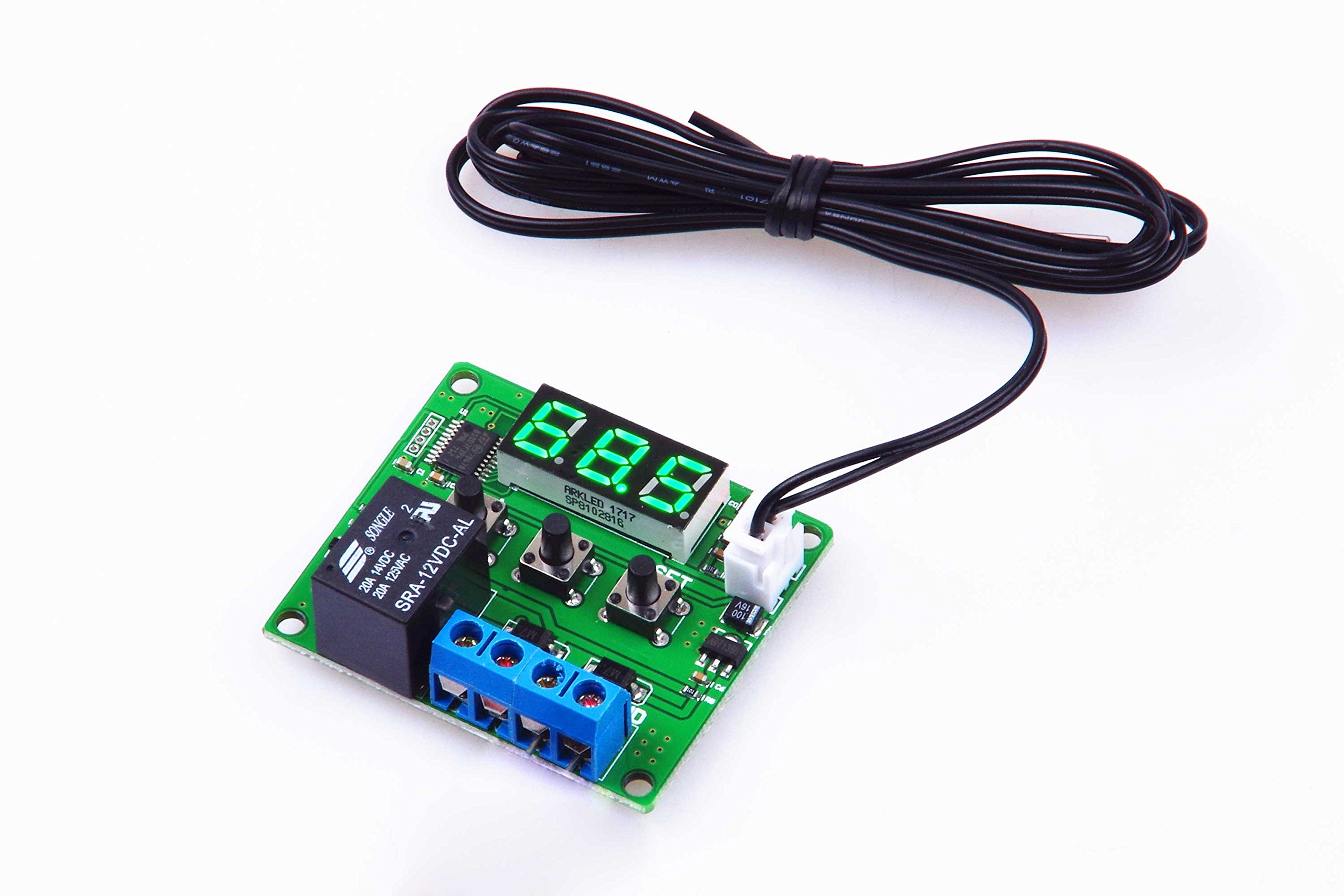 NOYITO Digital Temperature Controller Module -58℉ to +257 ℉ Temperature Control Switch NTC Waterproof Sensor Probe - Green LED Display Suitable for kinds of temperature control system (12V)