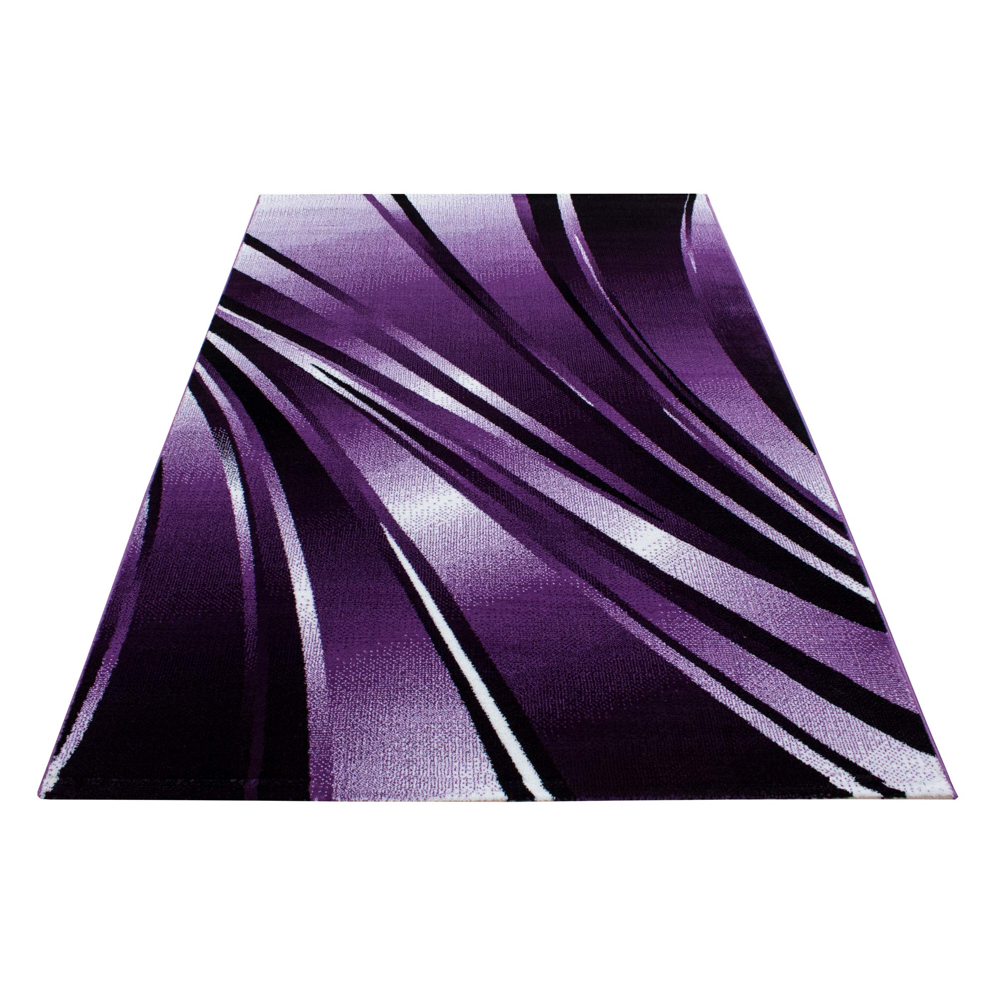 Teppium Moderner Kurzflor Teppich Wohnzimmer 250x350 (240 x 340 cm) Lila - Teppich Waschbar, Abstrakt Wellen Design, Pflegeleicht und Weich - Ideal für Schlafzimmer, Esszimer und als Küchenteppich