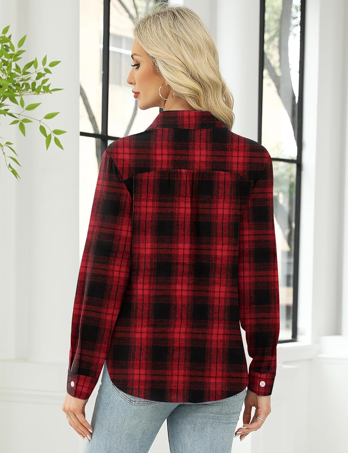 LOMON Womens Long Sleeve Button Down Shirts Casual Loose Fit Cotton Collared Blouses - Image 5