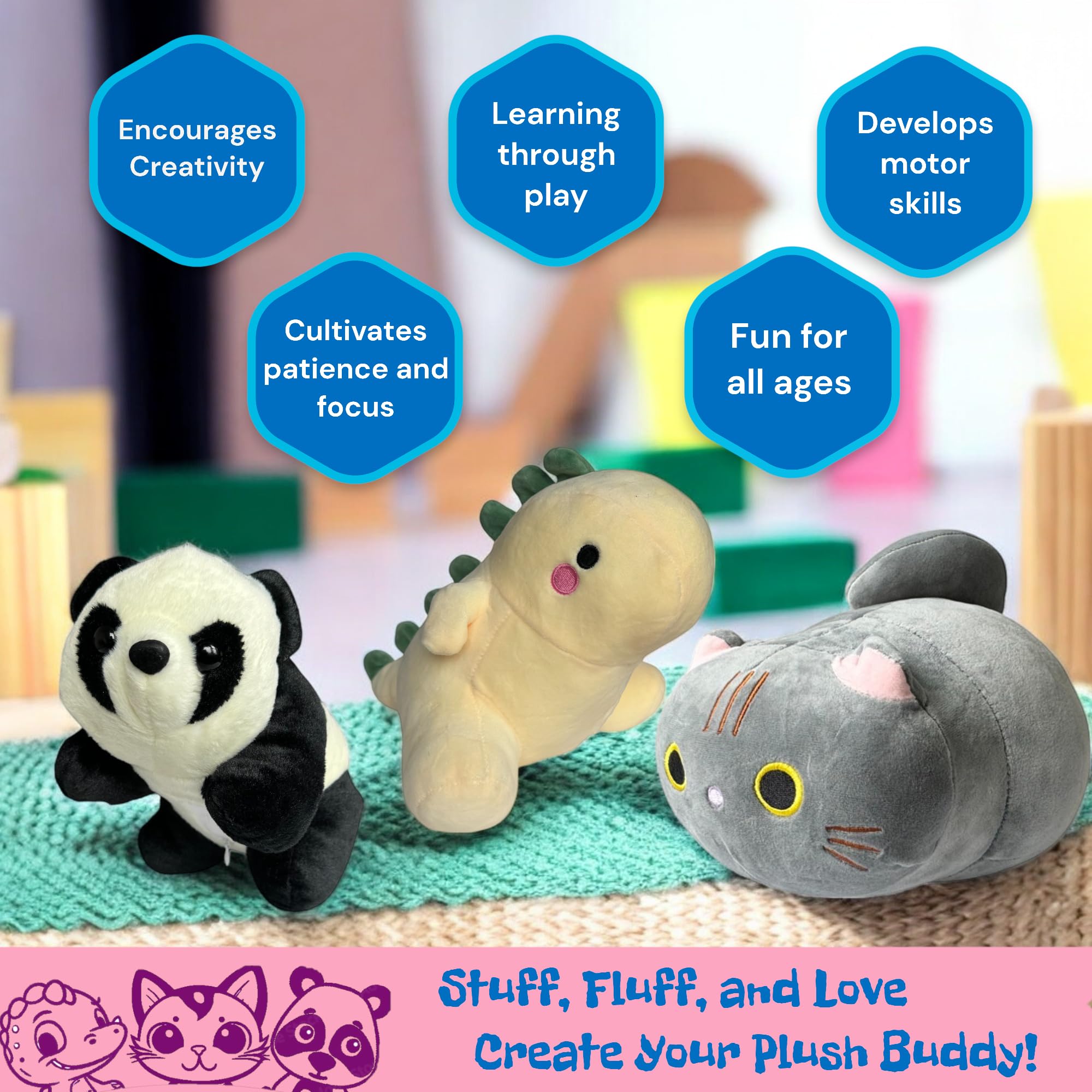 Generic 3-Pack 8" Make Your Own Stuffed Animal Kit - No Sew Crafts for Kids - DIY Children Dinosaur Pillow - Unstuffed Plush Animals Kit - Image 4