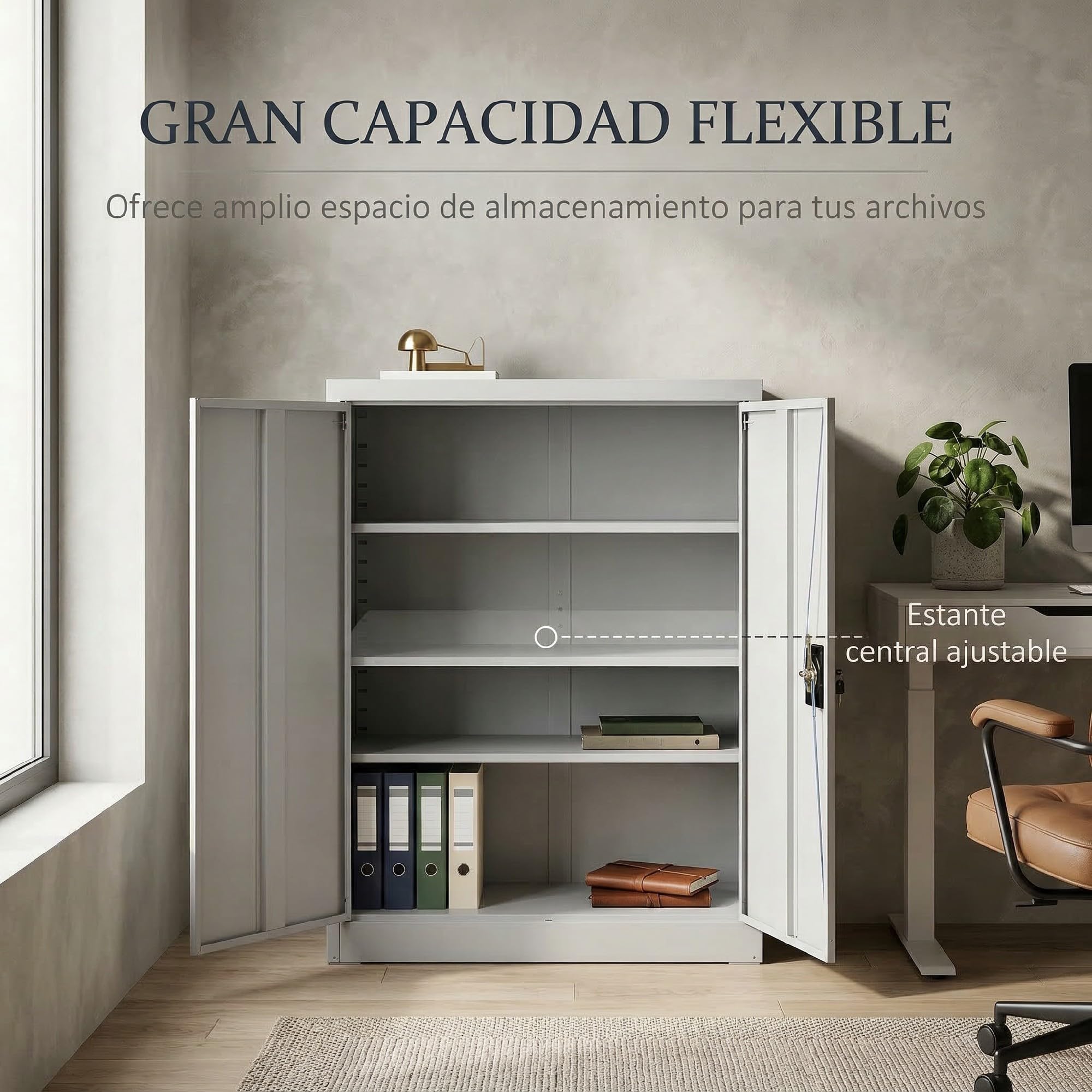 Vinsetto Armario Archivador Metálico con 2 Puertas y Cerradura, Archivador de Oficina con Estante Regulable, Armario Metálico para Estudio y Sala de Estar, 80x40x92,5 cm Gris