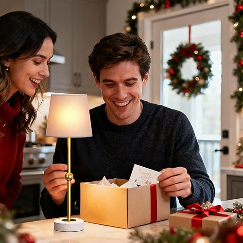 Miniatura 10 de Lámpara de mesa LED inalámbrica de 17.5 pulgadas, recargable y regulable con bombilla magnética desmontable, base de mármol, acabado de latón, luz