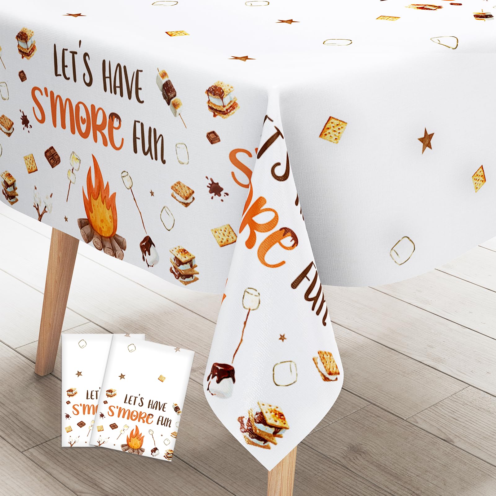 Sursurprise 2PCS S’More Tablecloths, Let’s S’More Have Fun Table Covers Disposable Plastic Rectangle for Birthday Baby Shower Camping Party Supplies Decorations