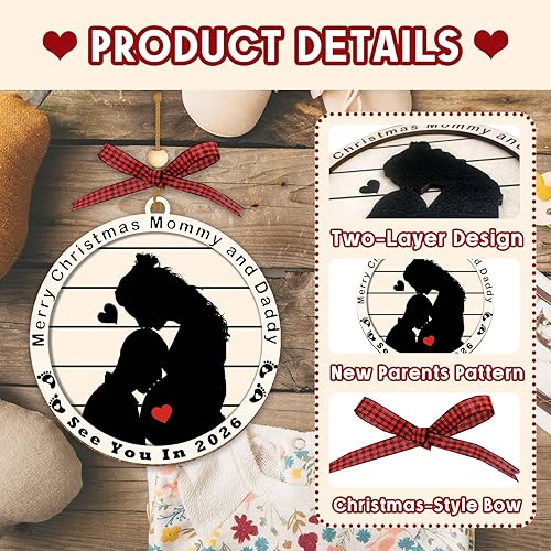 Miniatura 6 de Adorno con texto en inglés "Merry Christmas Mommy and Daddy See You in 2026", regalo de bebé esperando, adornos de anuncio de embarazo 2025, regalos