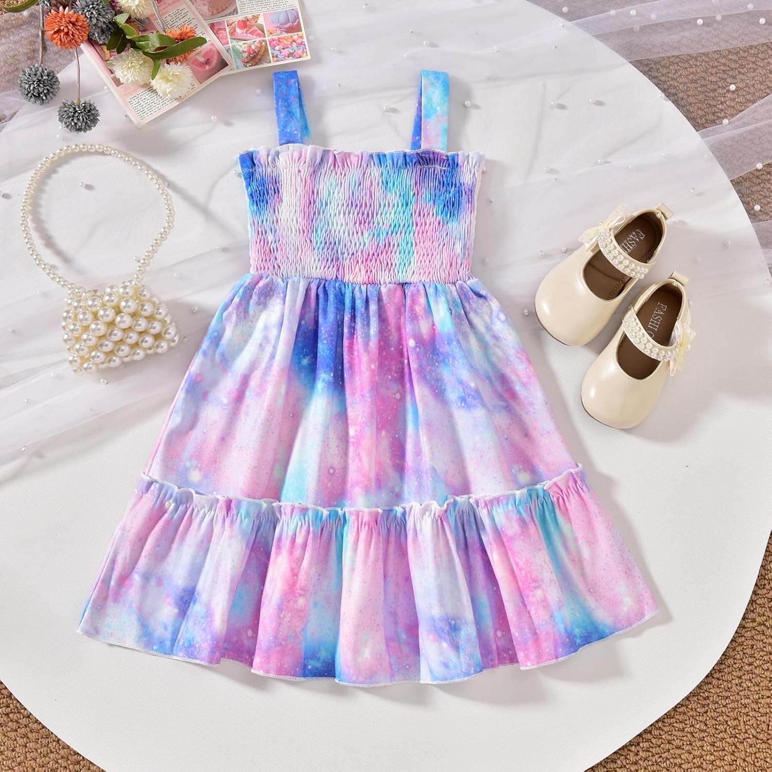 HINTINA Toddler Girl Strap Smocked Tired Dress And Long Sleeve Ruffle Cardigan 2 Piece Outfits - Image 6