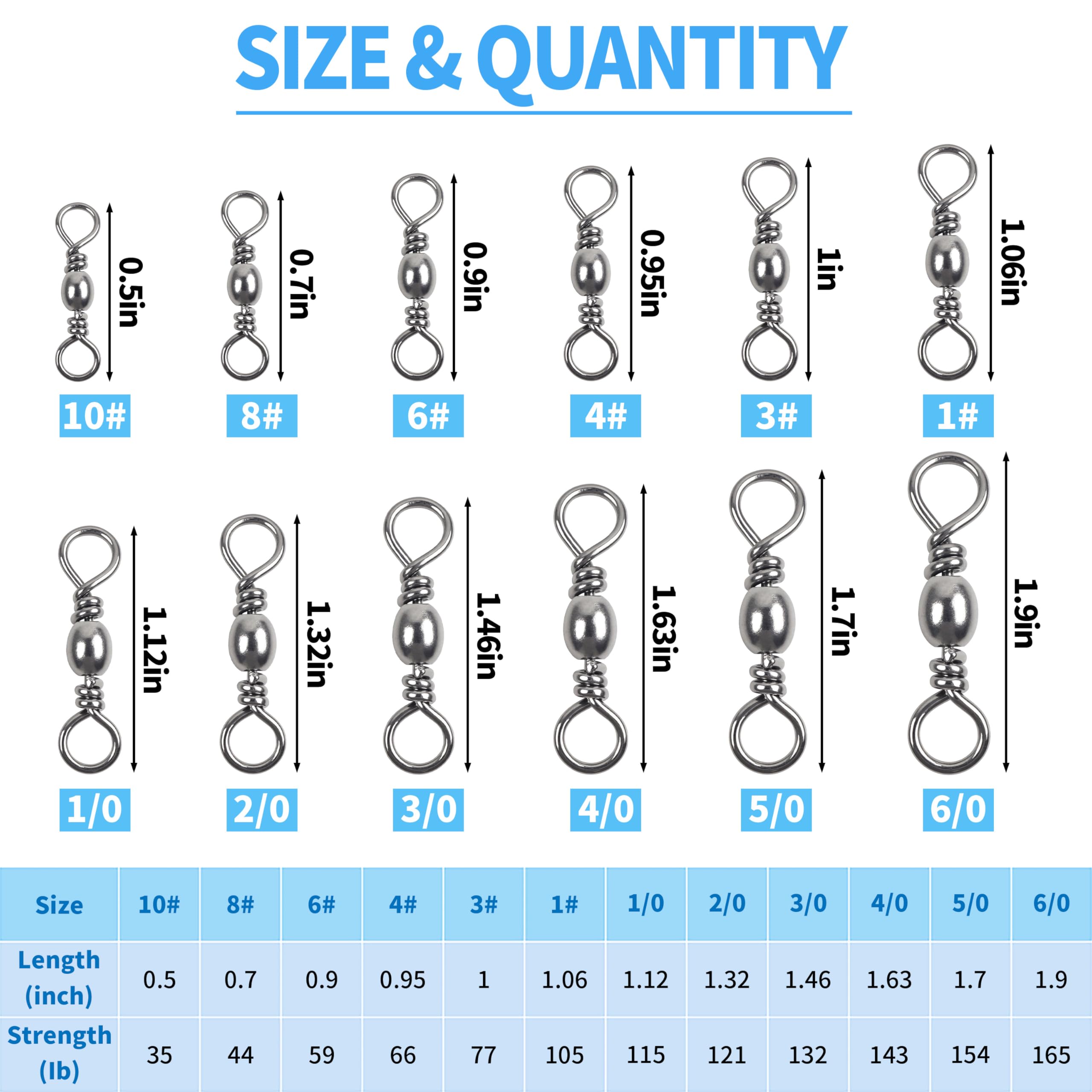 VATEICO Barrel Swivels Stainless Steel Fishing Swivel Brass Black Nickle Barrel Fishing Swivel Solid Ring Fishing Tackle Line Connector Freshwater Rolling Swivels 35lb-165lb (Size10 (35lb) 100 pcs)