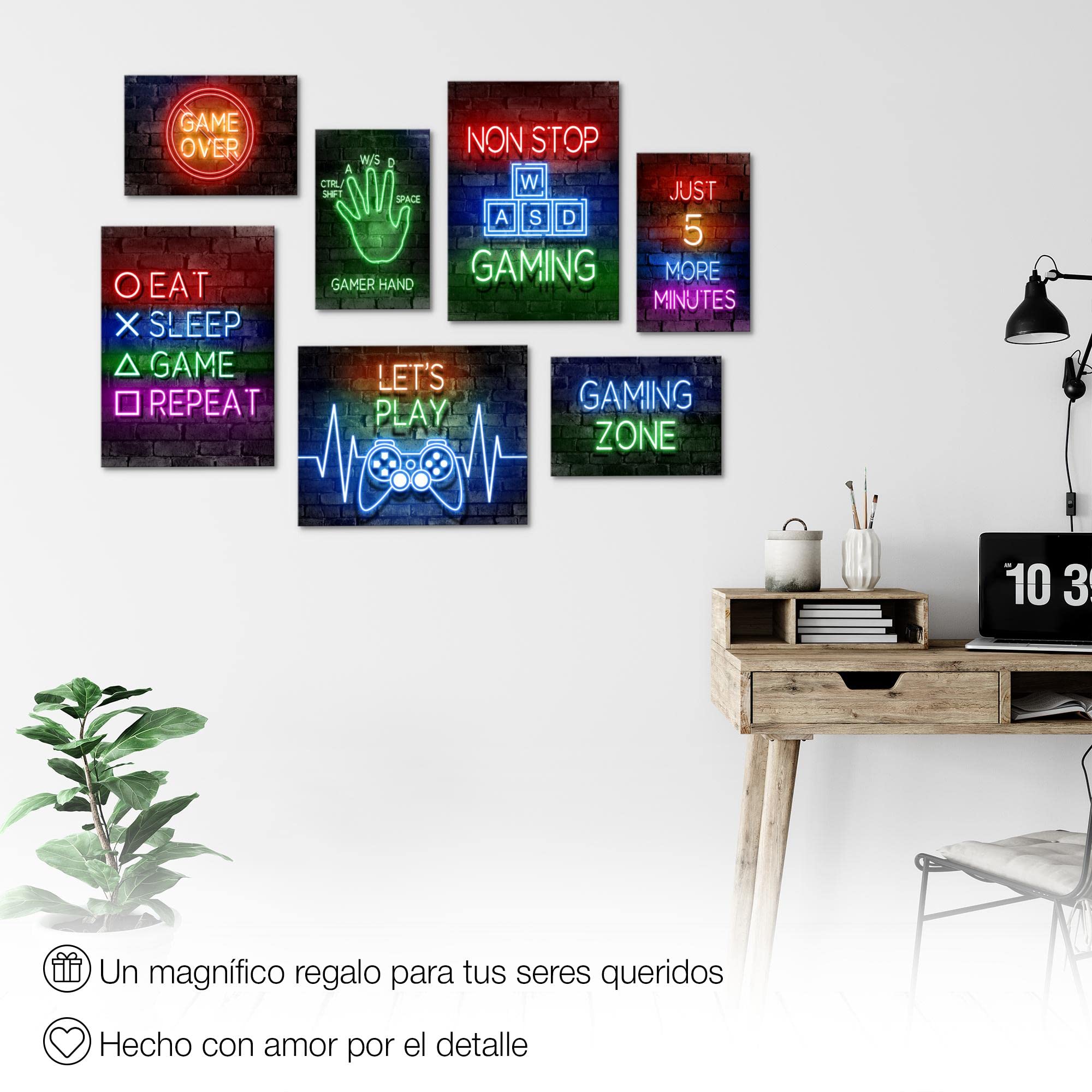 Novart Set Cuadros Decorativos - COMPLETAMENTE LISTO PARA COLGAR - Imágenes - Game Console Gamer - 7 Partes - N005271a
