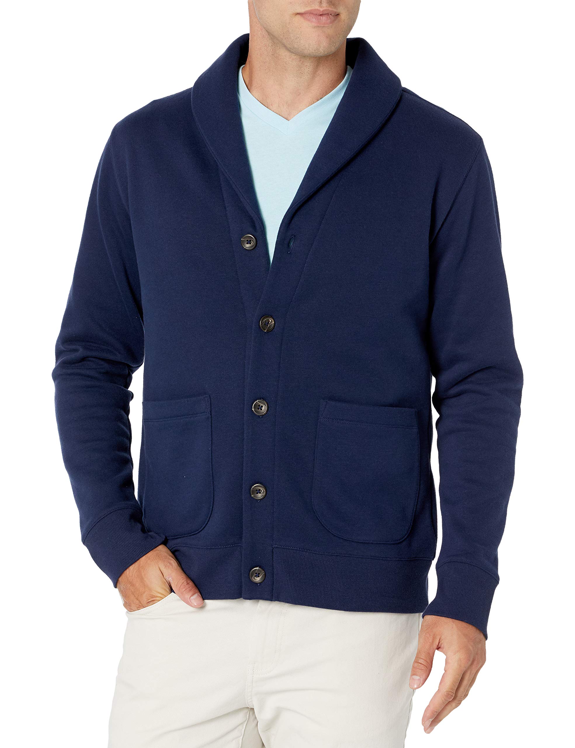Amazon Essentials Cardigan a Maniche Lunghe in Felpa con Collo Sciallato Uomo