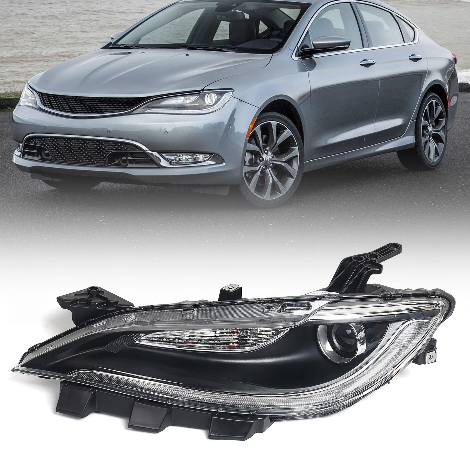 Halogen Headlight assembly Compatible with Chrysler 200 200c 2015 2016 2017 W/O LED DRL Headlamp Head Light 68284785AA 68284784AA Left Driver Side