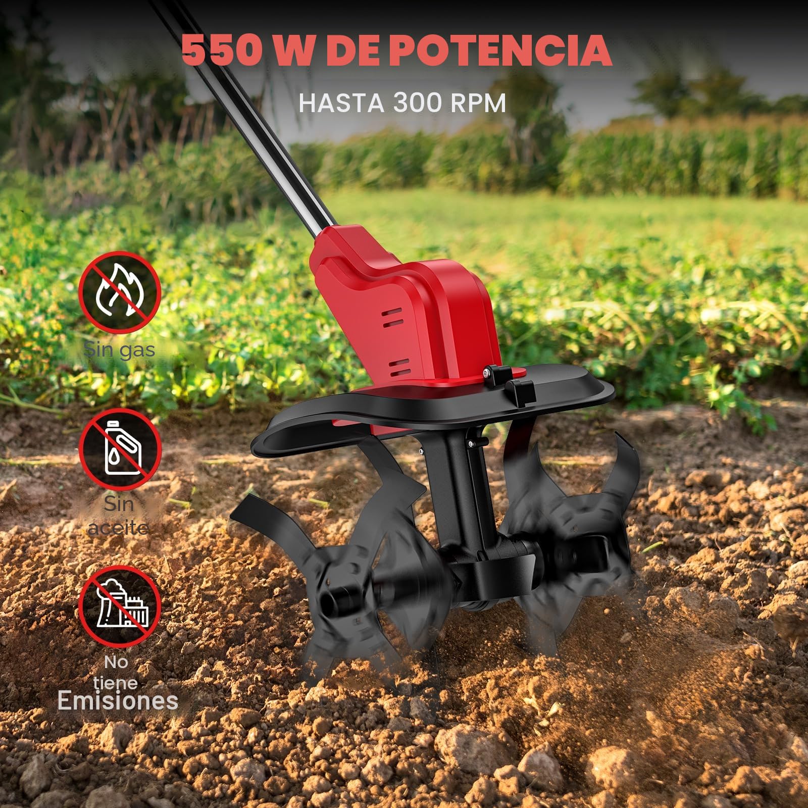 Motoazada Electrica 21V, Motoazada Bateria con 2 x 4.0Ah Bateria, Rodillo Doble 4 Cuchillas, Pantalla LED, Velocidad de 300 RPM, 30 cm de Ancho y 22 cm de Profundidad, Motoazada para Huertos y Patios