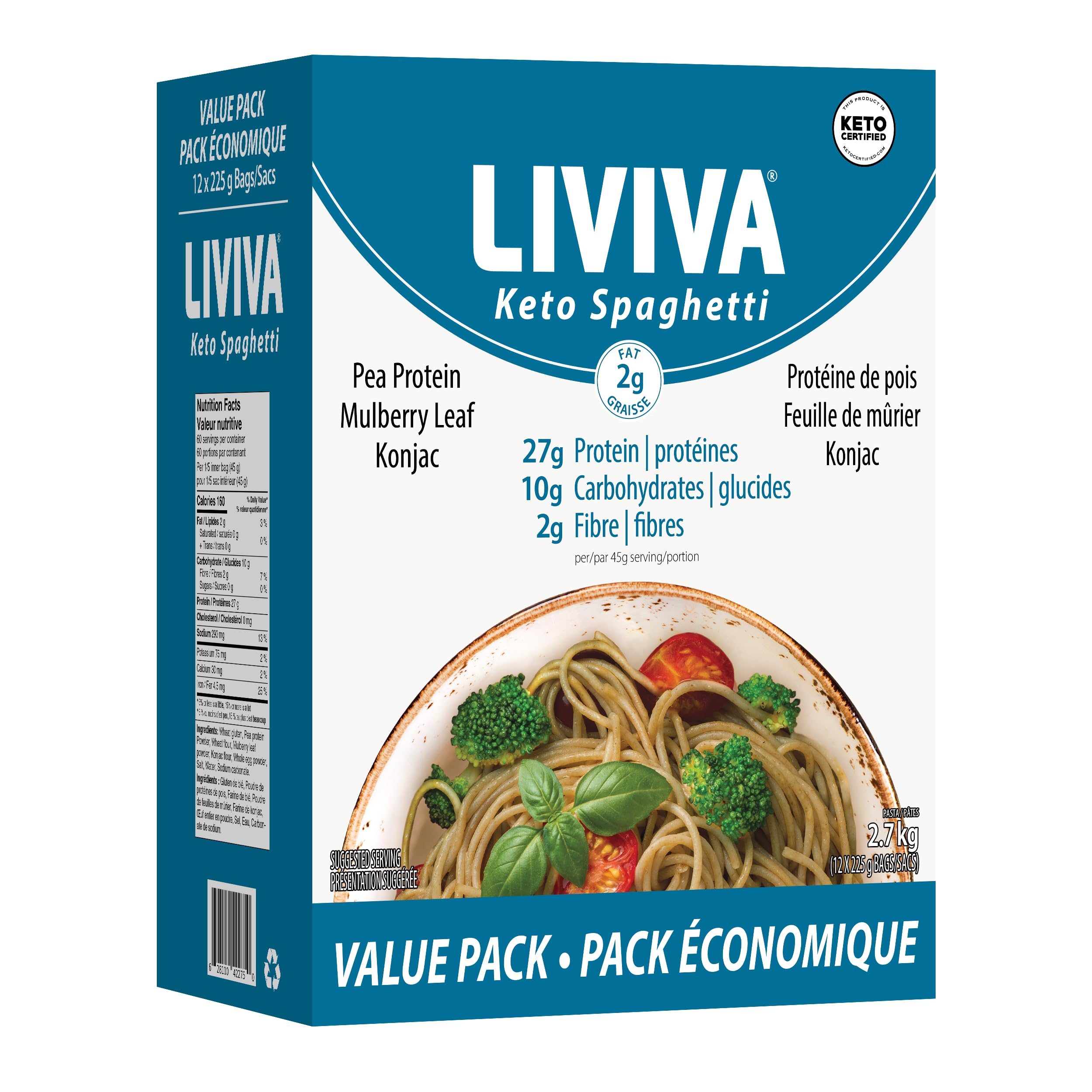 LIVIVA Pasta Value Pack (135 g Protein per Box) - Low Carb High Protein Pasta made from Pea Protein & Konjac Flour - 8g Net Carbs, Diabetic-Friendly - Ready to Eat in 3 – 4 mins – Taste like Healthy Al Dente Italian Pasta (12 Pack, Fettuccine) — view 11