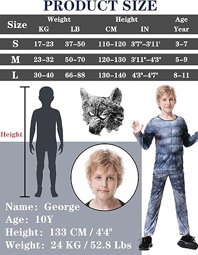 Miniatura 5 de Disfraz de lobo para niños, disfraz de hombre lobo, máscara de lobo para niños, disfraz de Halloween