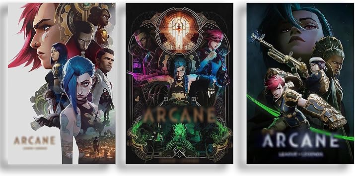 Set of 3 TV Series Arcane Season 1 and 2 Movie Poster Jinx Canvas Wall Art 1218inch