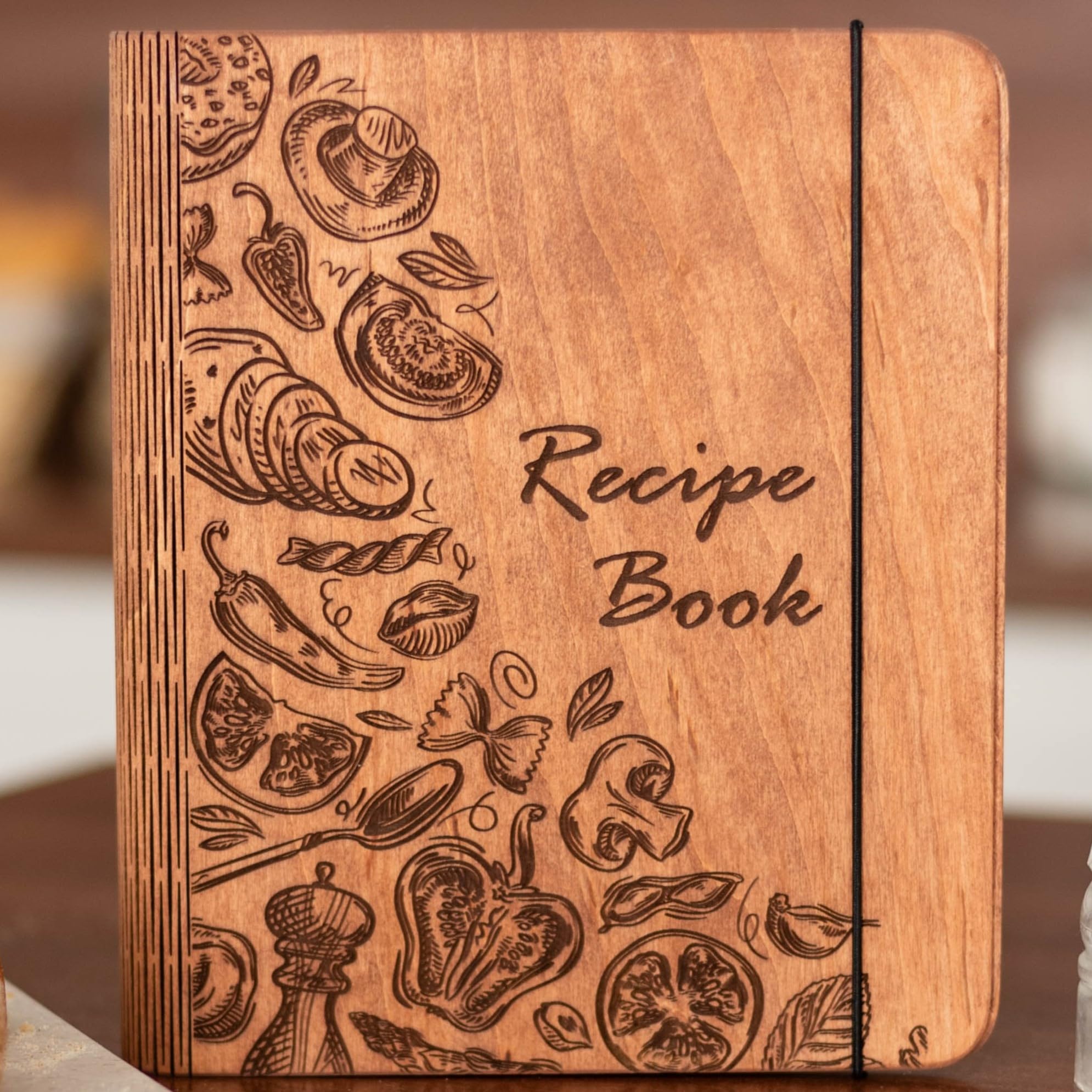 ENJOY THE WOOD Personalized Recipe Book Binder - Wooden Blank Family Cookbook Journal to Write in Your Own Recipes - Customized Recipe Binder, Recipe Books to Write in, Hardcover (Small (A6), Veggies)