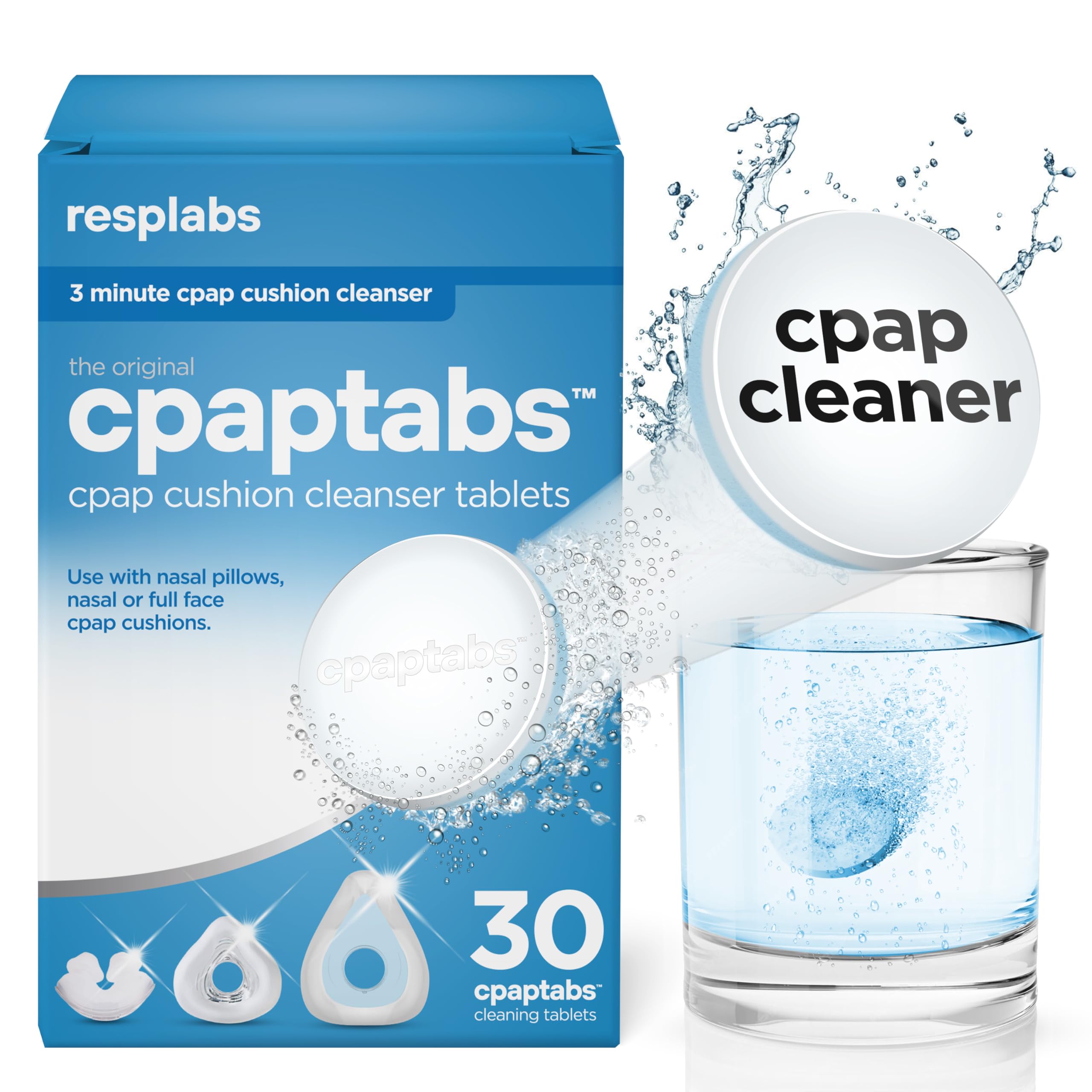 cpaptabs CPAP Mask Cushion Cleaner Tablets by resplabs - 30 Tablets (1-Month Supply) - Compatible with CPAP Masks, Tubing & Accessories