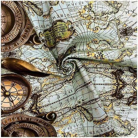 Amazon Co Jp Bu 110センチメートルレトロコンパス世界地図柄デジタルは 美しい綿100 生地 Diyホームパッチワークドレス服縫製素材を生地を印刷します Color Sample 55cmx50cm ホビー