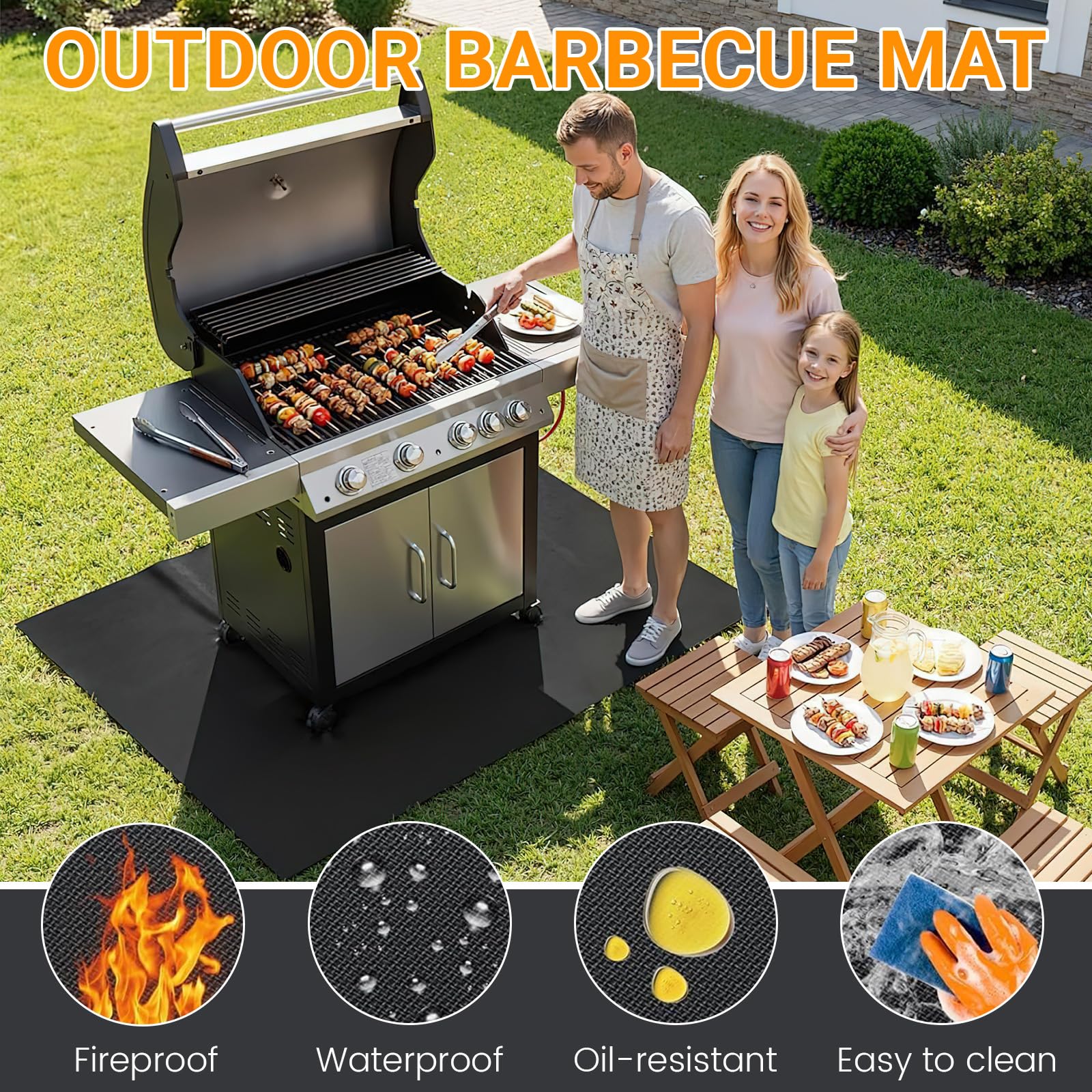 dellyy Tapis Barbecue Sol Exterieur 90 x 120 cm, Résistant à la Chaleur Jusqu'à 1000 °C Tapis Anti feu Gril Ignifuge, Fibre de Verre, pour Sol, Pelouse, Camping et Terrasse