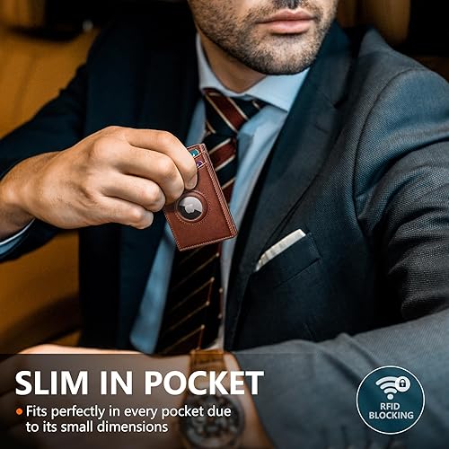 Miniatura 7 de Billetera Airtag para hombre, con clip para dinero, caja de regalo, cierre magnético, billetera delgada de cuero genuino con bolsillo frontal, 4.1 x
