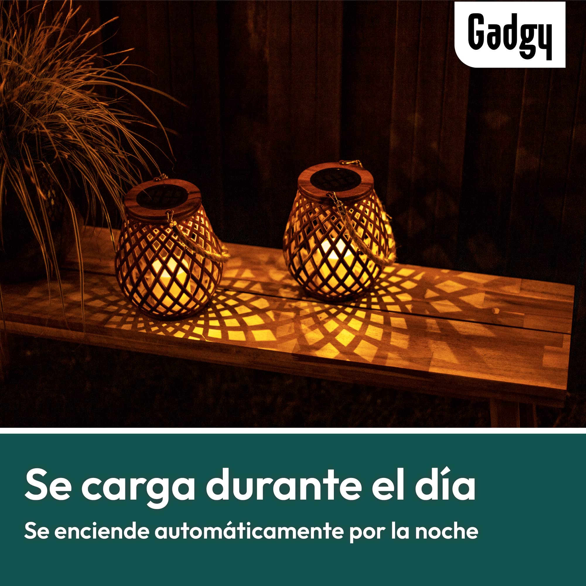 Gadgy Faroles Solares Exterior, Set de 2 Faroles de Ratán, Lámparas de Mesa LED Decorativas para Jardín, Balcón y Terraza - Decoración Jardín Exterior