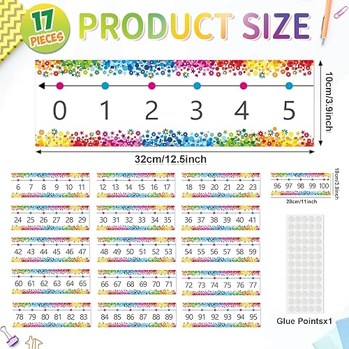 Miniatura 2 de Tablero de anuncios de línea numérica, línea de números 0-100 para decoración de pared de aula, tablero de anuncios de matemáticas, decoración de
