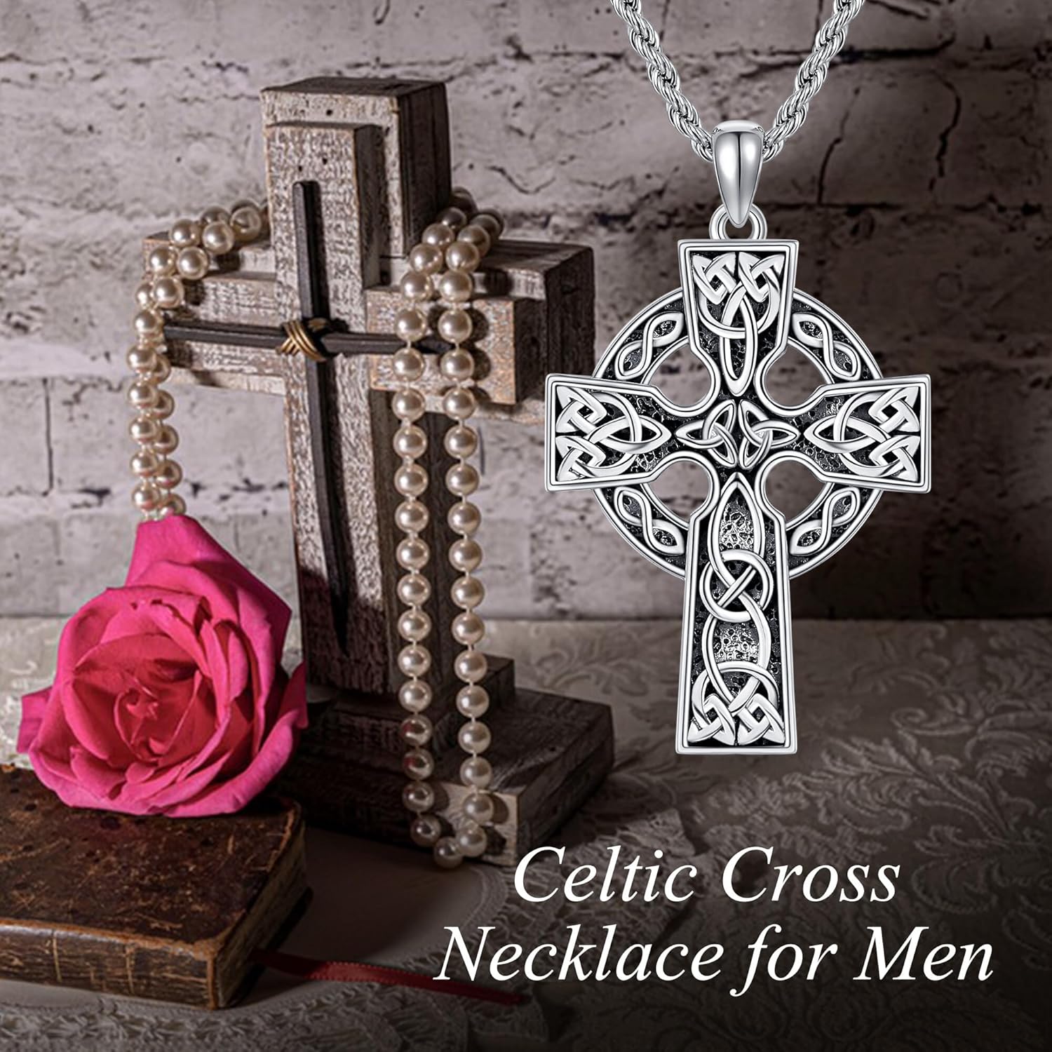 Celtic Cross Necklace for Men 925 Sterling Silver Viking Crucifix Pendant Necklace Vintage Celtic Knot Jewelry for Men Woman Religious Gift - Image 5