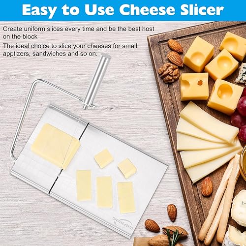 Miniatura 4 de Cortadoras de queso ajustables de acero inoxidable para bloque de queso con 6 cables de repuesto, alambre de corte de queso de mano multiusos,