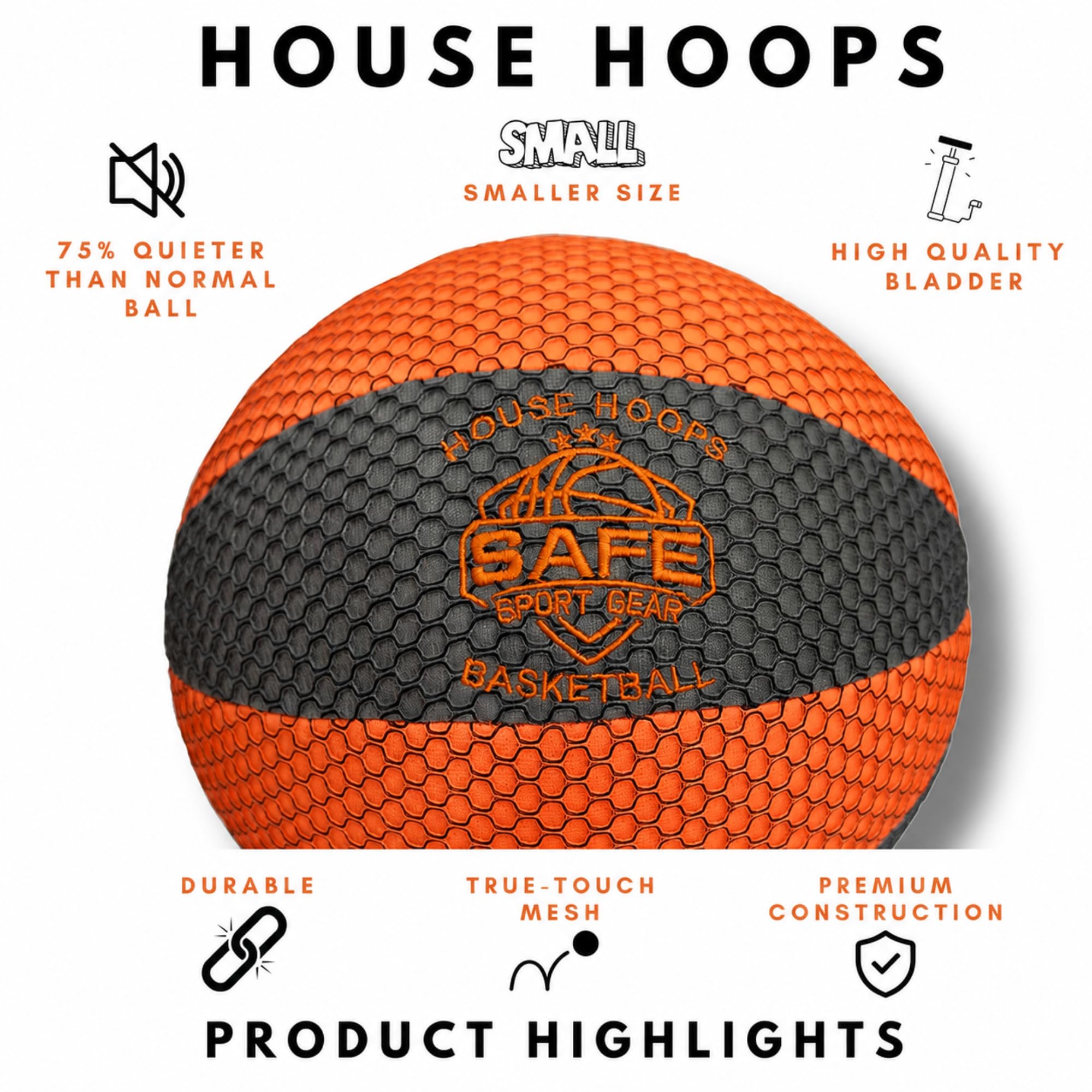 Safe Sport Gear HouseHoops Basketball Rozmiar 4 – Piłka do Koszykówki do Gry w Pomieszczeniach dla Dzieci – Realistyczne Odbicie i Czucie Piłki – Piłka Treningowa do Domu