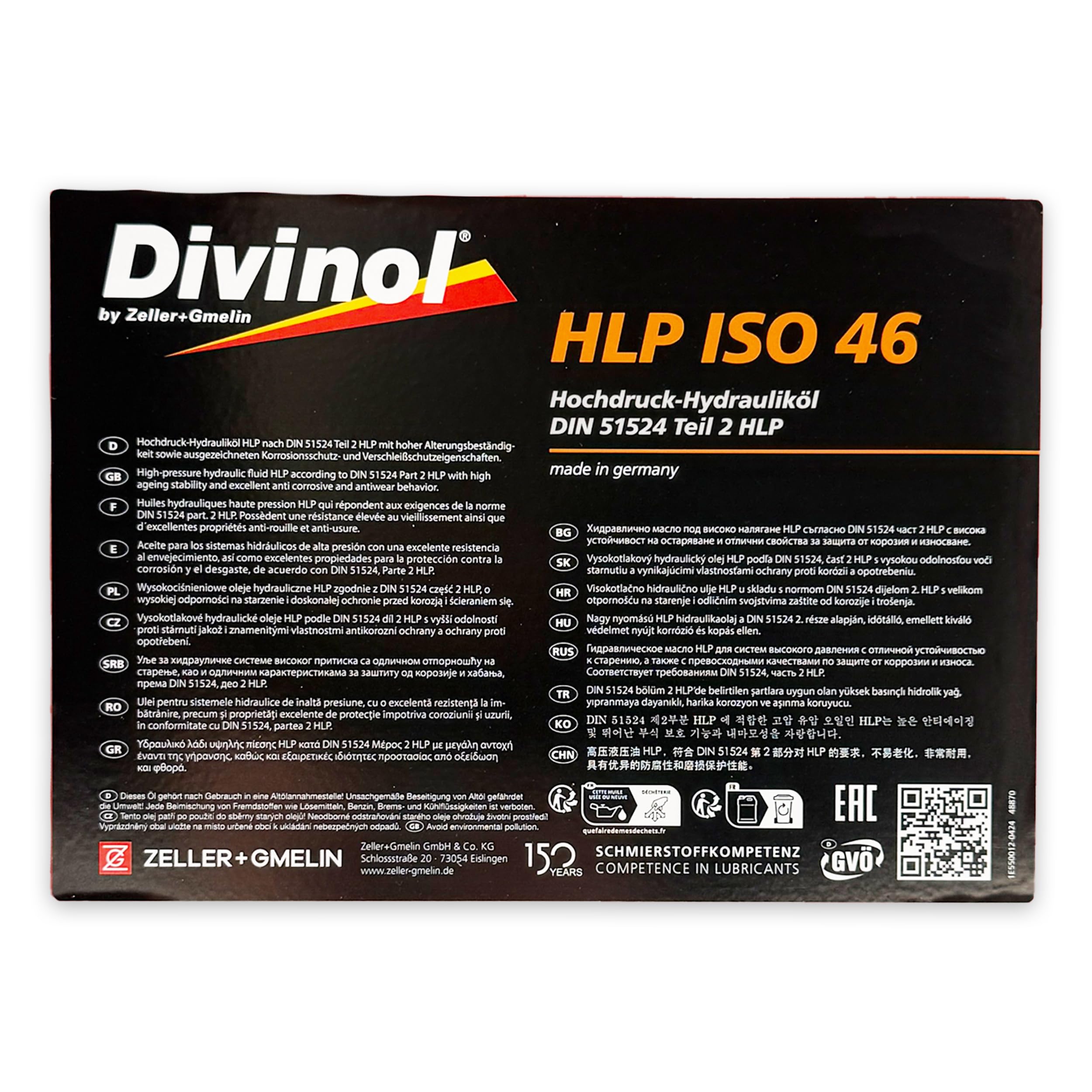 Divinol HLP 46 | 20 L | Hydrauliköl – DIN 51524-2 HLP | ISO VG 46 | (48870) | Hochdruck Hydrauliköl für Hydraulikanlagen Maschinen Industrie – Verschleißschutz Öl | mit Trichter