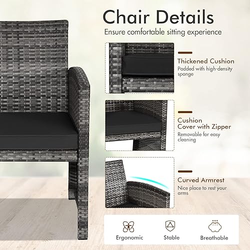 Miniatura 4 de Goplus Juego de muebles de ratán de 4 piezas, sofá de conversación de mimbre para exteriores con cojines resistentes a la intemperie y mesa de