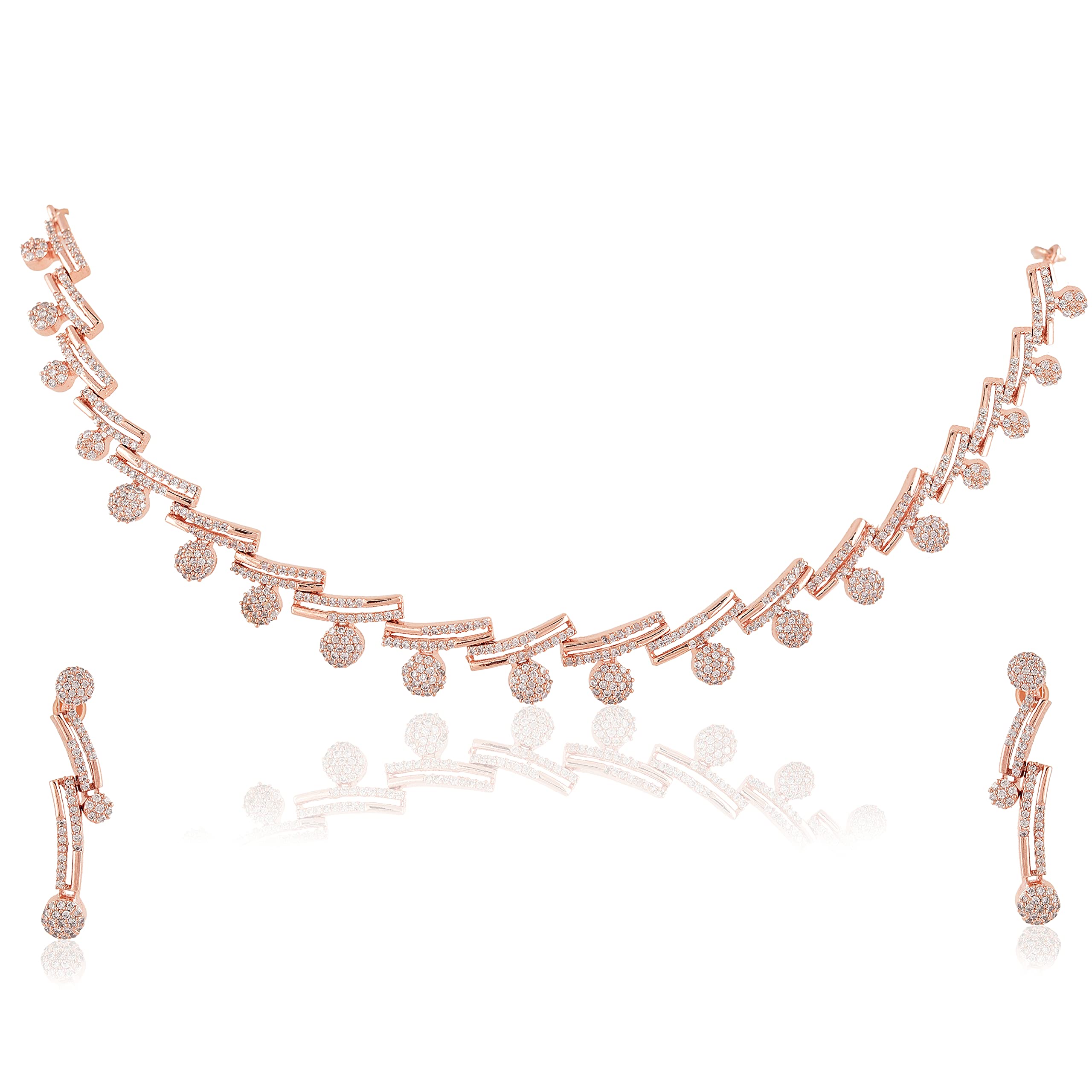 Ratnavali Jewels Brass Rose Gold Plated American Diamond Necklace Set With Earrings for Women & Girls (B09CGW5YM6) Amazon Price History, Amazon Price Tracker