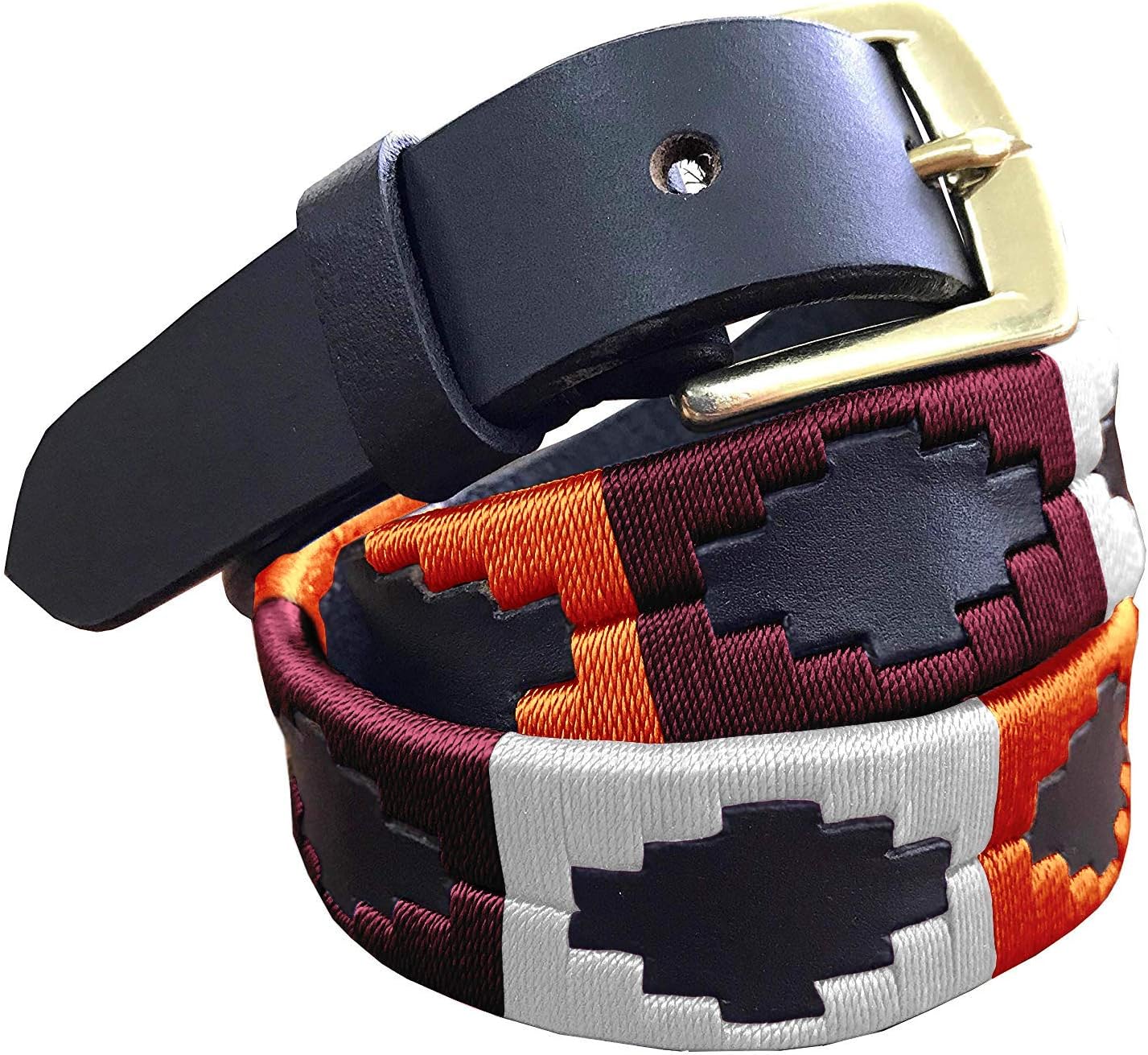 CARLOS DIAZ Skinny Mens Womens Unisex Brown Leather Embroidered Polo Belt