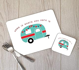 Caravan Hardboard Placemat and Coaster Set, Caravan Table Setting, Caravan Place Setting, Caravan Coaster, Placemat and Coaster Set