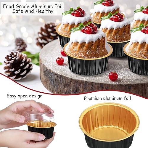 Miniatura 17 de 150 Pcs Aluminum Foil Baking Cup Disposable Ramekins with Lids 5oz Mini Cupcake Liners Flan Mold Mini Cake Pans with Lids Disposable Cake Tins for