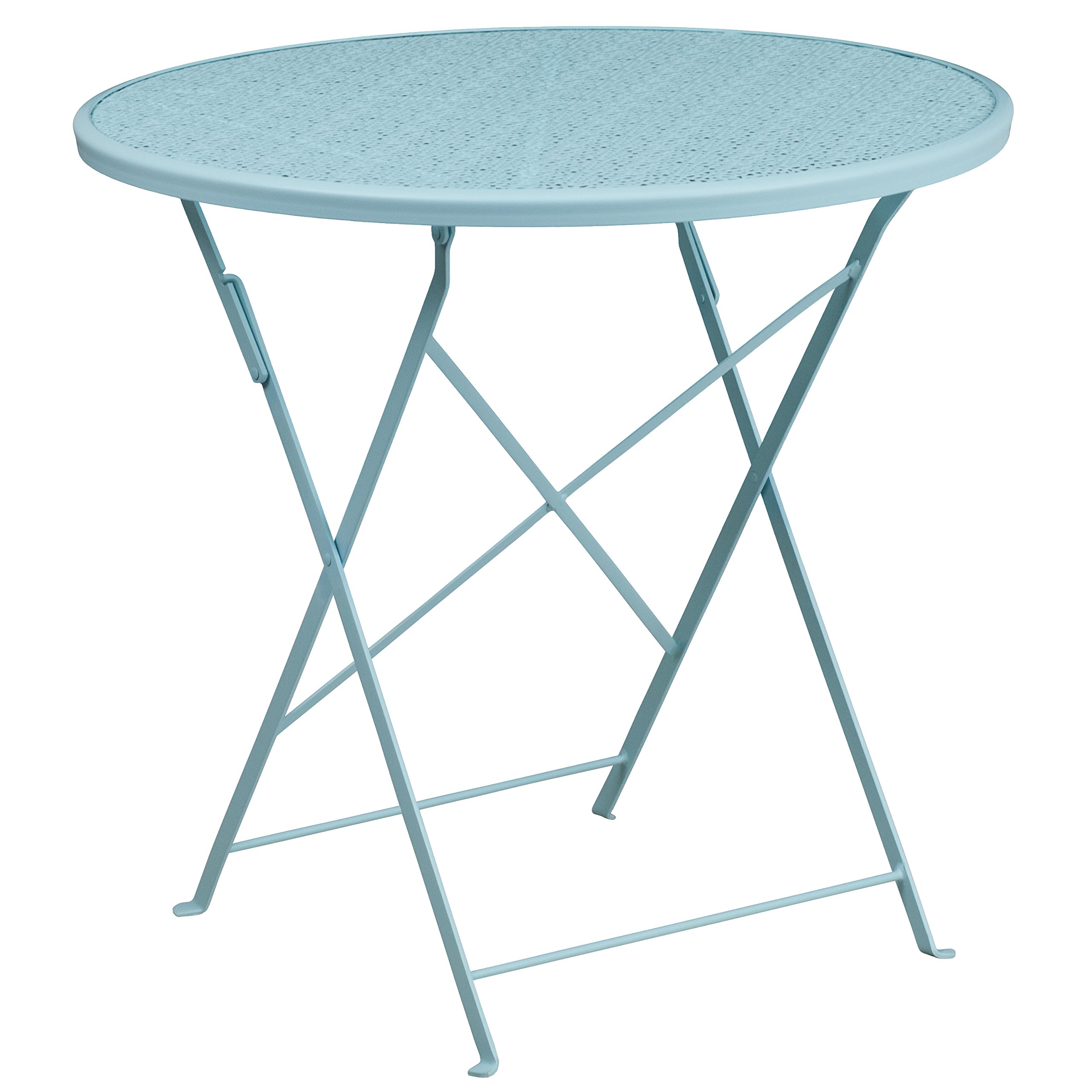 Flash Furniture Oia Commercial Grade 30' Round Indoor-Outdoor Steel Folding Patio Table, Alloy, Sky Blue